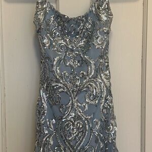Elegant Blue and Silver Embellished Dress